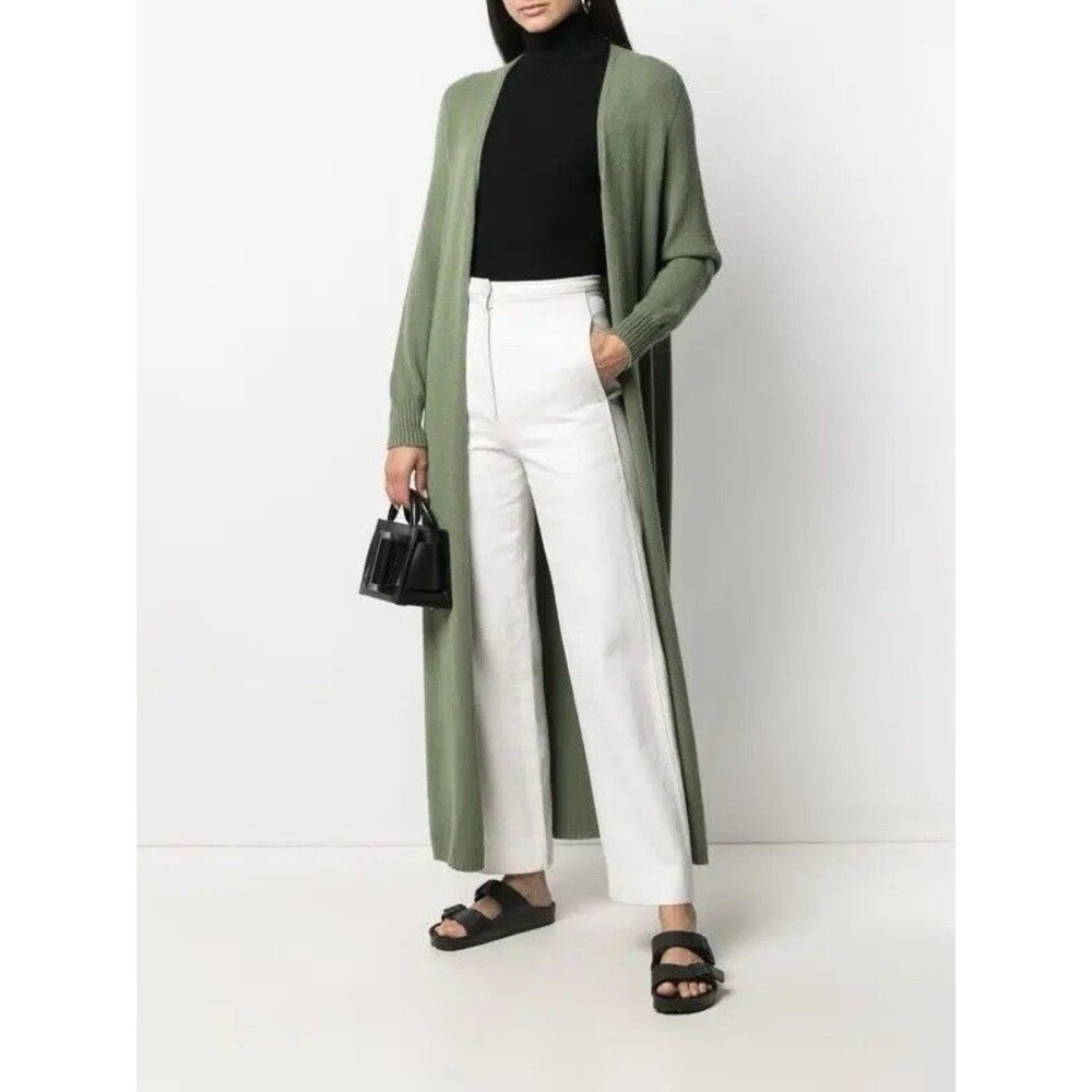 APPARIS Long Duster Cardigan Sweater Olive Green Maxi Split Sides Made in Italy